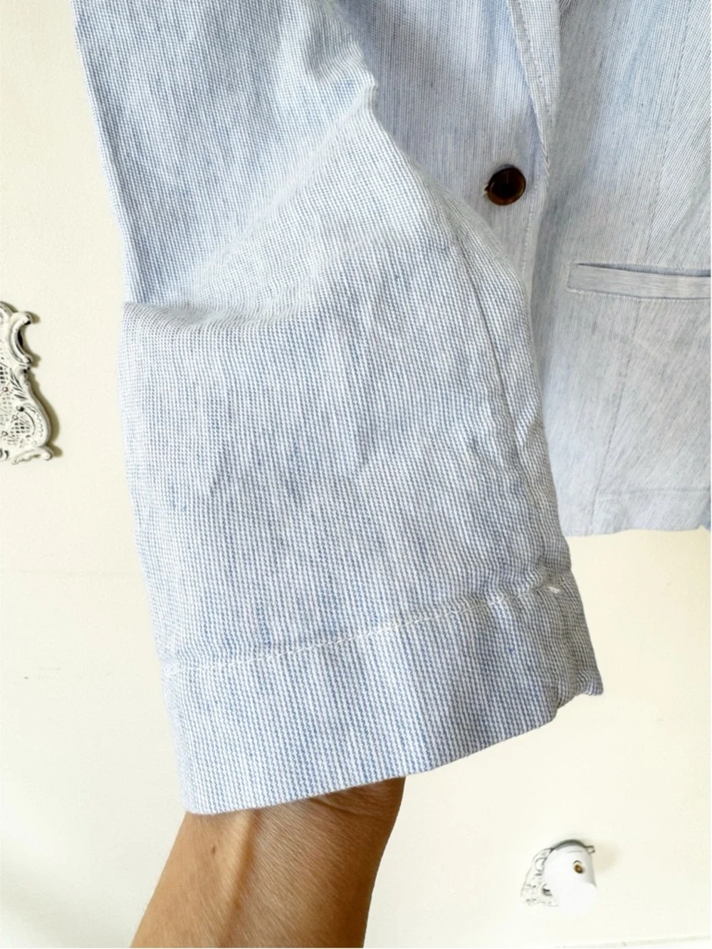 J. Crew Blue Striped Cotton Linen Blend Relaxed Stretch One Button Blazer 14 - Picture 6 of 10